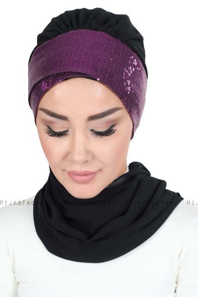 Olga - Hijab Pratique Noir & Fuchsia