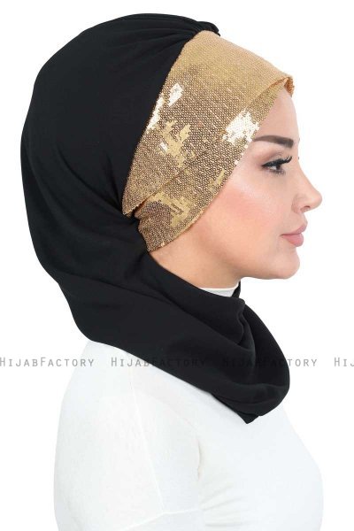 Olga - Hijab Pratique Noir & Gold