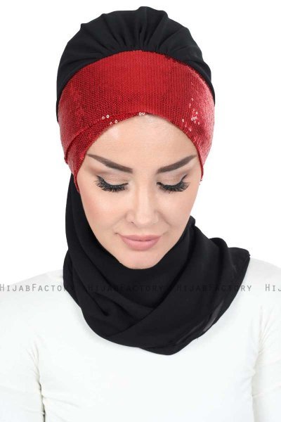 Olga - Hijab Pratique Noir & Rouge