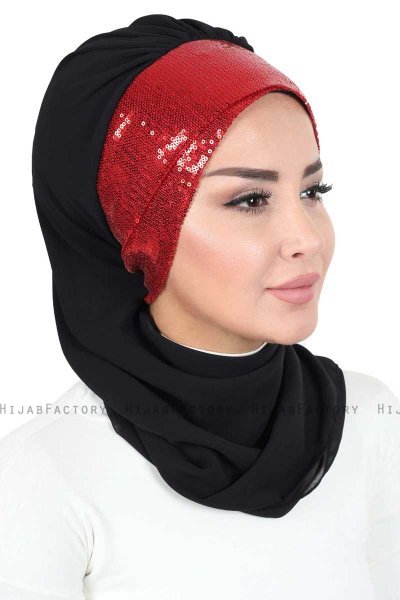 Olga - Hijab Pratique Noir & Rouge