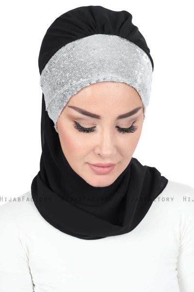 Olga - Hijab Pratique Noir & Argent