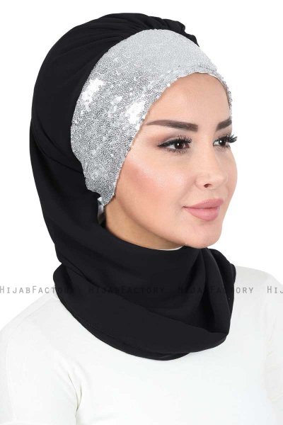Olga - Hijab Pratique Noir & Argent