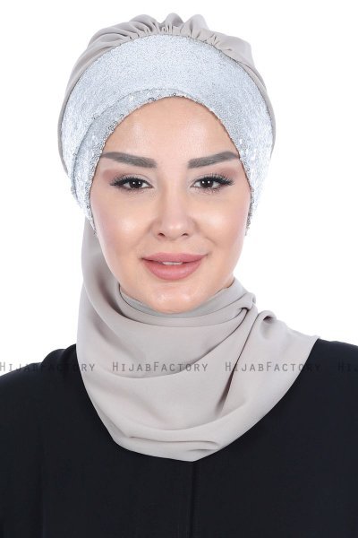 Olga - Hijab Pratique Taupe & Argent