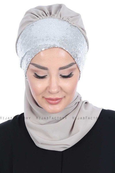 Olga - Hijab Pratique Taupe & Argent