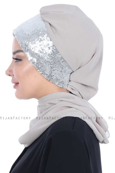Olga - Hijab Pratique Taupe & Argent