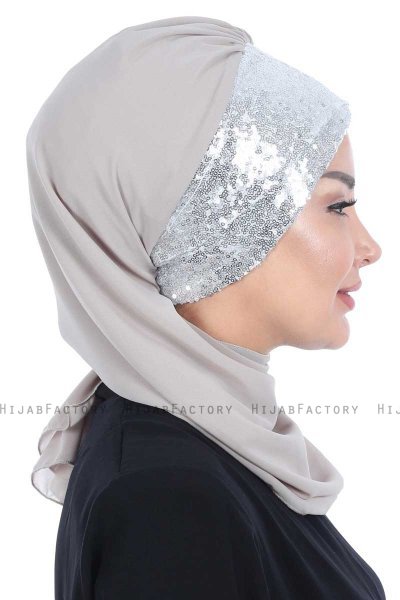 Olga - Hijab Pratique Taupe & Argent