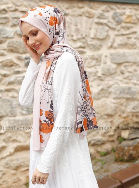 Pariza - Hijab Feuille à Motifs Marron