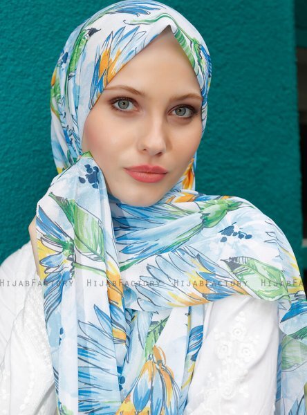 Pariza - Hijab Feuille à Motifs Bleu