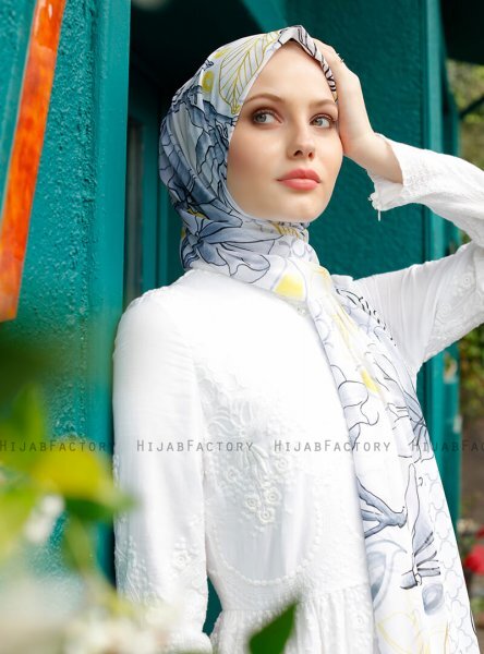 Pariza - Hijab Feuille à Motifs Gris