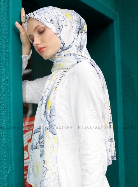 Pariza - Hijab Feuille à Motifs Gris