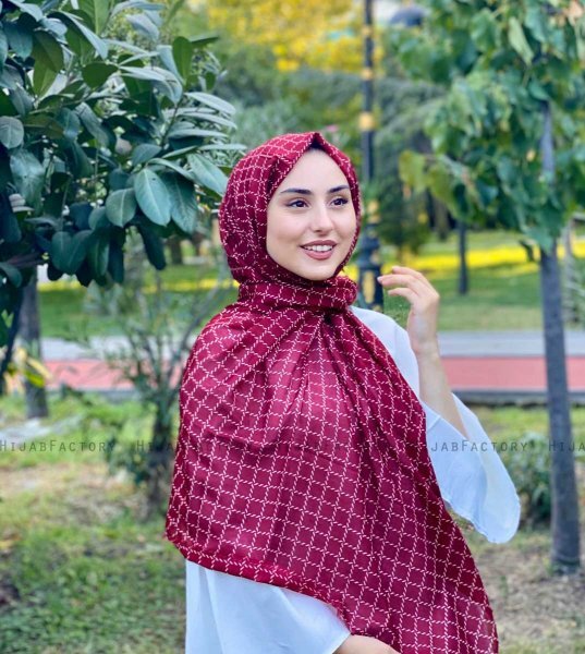 Qiana - Hijab A Motifs En Coton Bordeaux