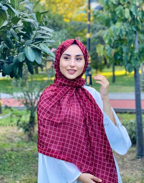 Qiana - Hijab A Motifs En Coton Bordeaux