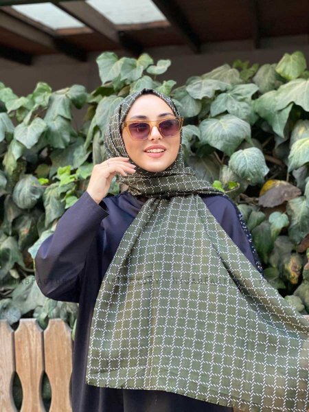 Qiana - Hijab A Motifs En Coton Vert Foncé
