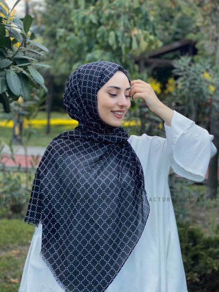 Qiana - Hijab A Motifs En Coton Noir