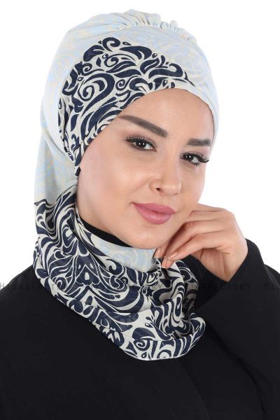 Regina - Turban Instant Chiffon Bleu Marin & Bleu Clair