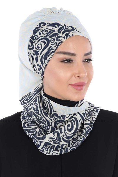 Regina - Turban Instant Chiffon Bleu Marin & Bleu Clair