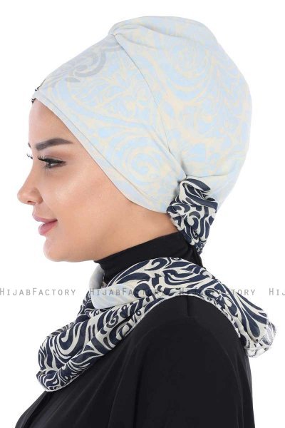 Regina - Turban Instant Chiffon Bleu Marin & Bleu Clair