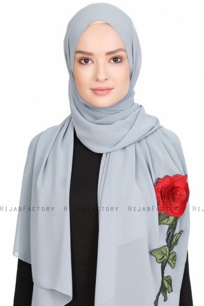 Sevda Grå Blommig Chiffon Hijab Sehr-i Sal 400107a