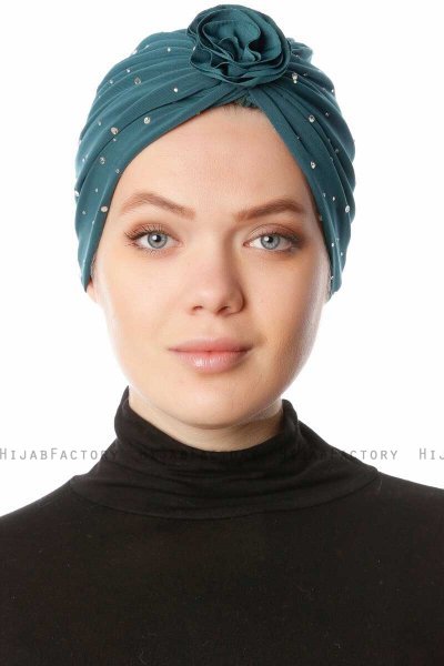 Shereen - Turban Crepe Chiffon Vert Foncé - Sehr-i Sal