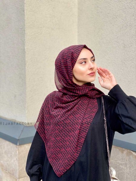 Shilan - Hijab A Motifs En Crêpe Bordeaux - Mirach
