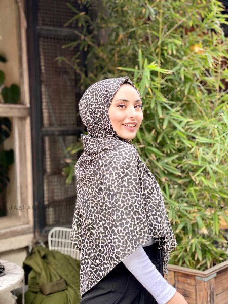 Suha - Hijab En Coton à Motif Léopard Kaki