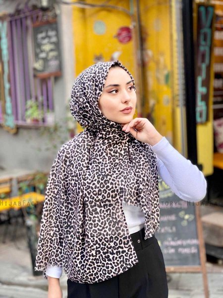Suha - Hijab En Coton à Motif Léopard Taupe