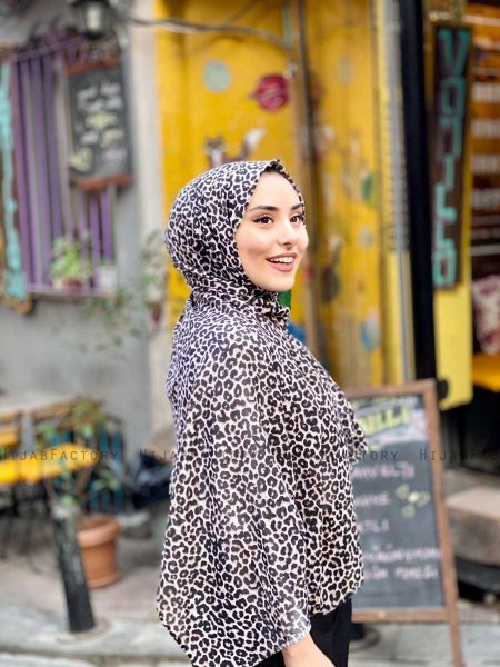 Suha - Hijab En Coton à Motif Léopard Taupe