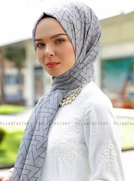 Tharaa - Hijab à Motifs Gris - Sal Evi