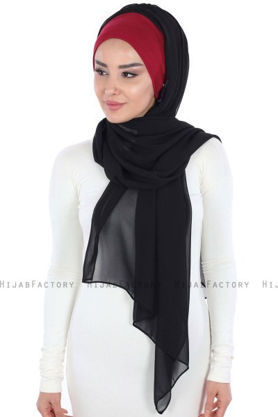Vera - Hijab Chiffon Pratique Bordeaux & Noir