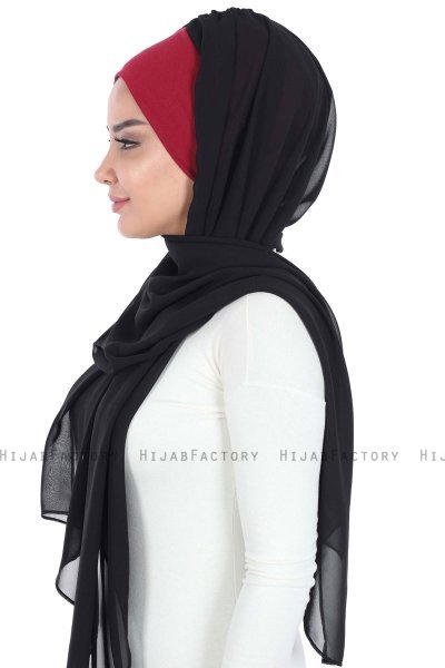 Vera - Hijab Chiffon Pratique Bordeaux & Noir