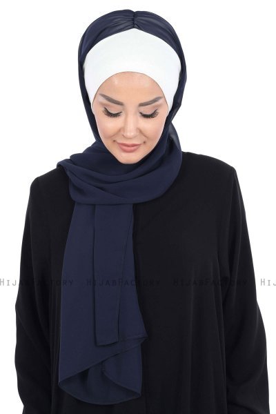 Vera - Hijab Chiffon Pratique Crème & Bleu Marin