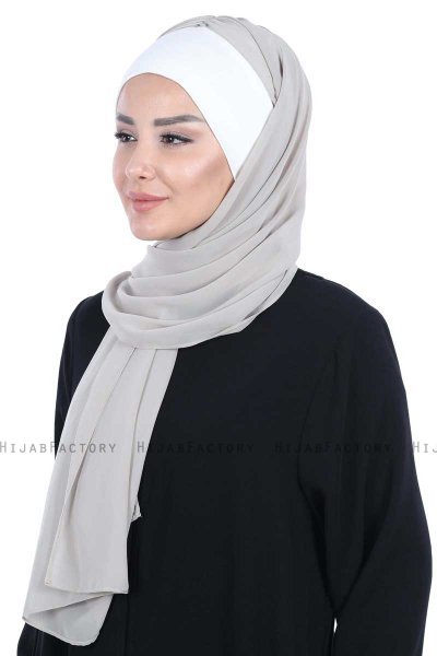 Vera - Hijab Chiffon Pratique Crème & Taupe