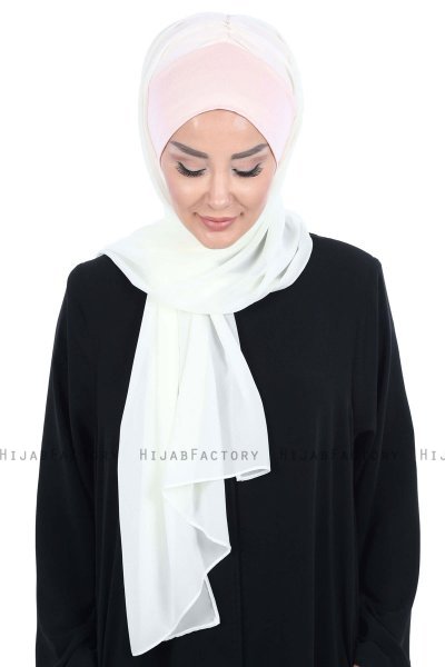 Vera - Hijab Chiffon Pratique Vieux Rose & Creme