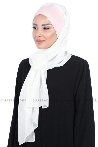 Vera - Hijab Chiffon Pratique Vieux Rose & Creme