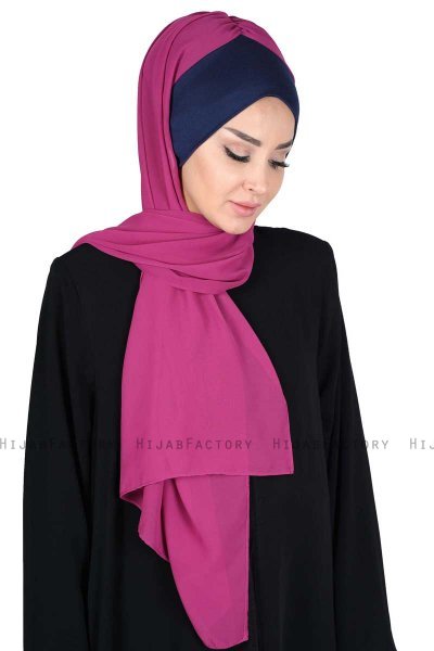 Vera - Hijab Chiffon Pratique Bleu Marin & Fuchsia