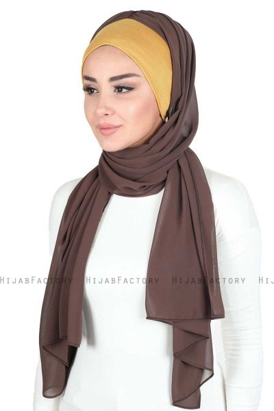 Vera - Hijab Chiffon Pratique Moutarde & Marron