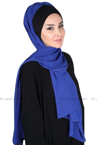 Vera - Hijab Chiffon Pratique Noir & Bleu