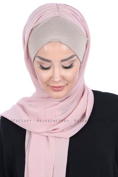 Vera - Hijab Chiffon Pratique Taupe & Vieux Rose