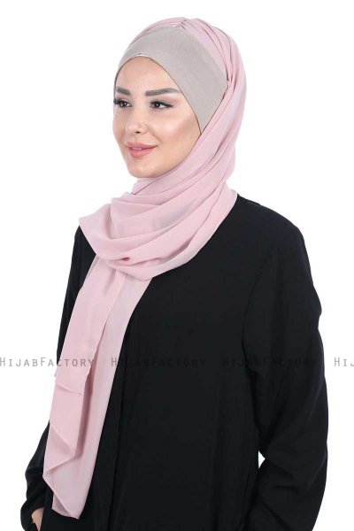 Vera - Hijab Chiffon Pratique Taupe & Vieux Rose