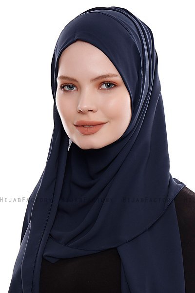 Yara - Hijab Crepe Pratique One-Piece Bleu Marin