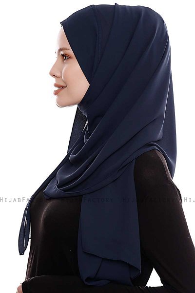 Yara - Hijab Crepe Pratique One-Piece Bleu Marin