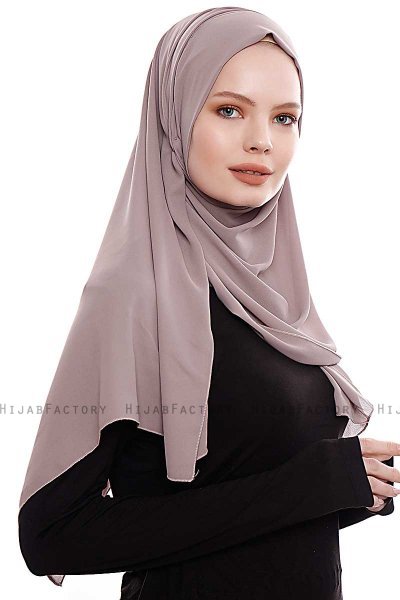 Yara - Hijab Crepe Pratique One-Piece Taupe Foncé