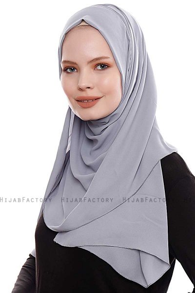 Yara - Hijab Crepe Pratique One-Piece Gris Foncé