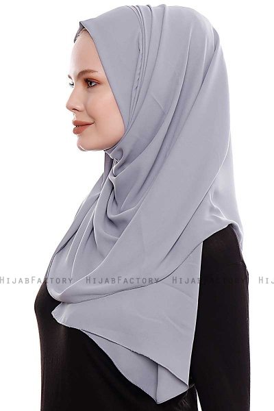 Yara - Hijab Crepe Pratique One-Piece Gris Foncé