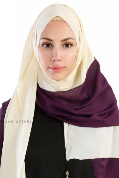 Yelda Lila & Creme Chiffon Hijab Sjal Madame Polo 130037-1