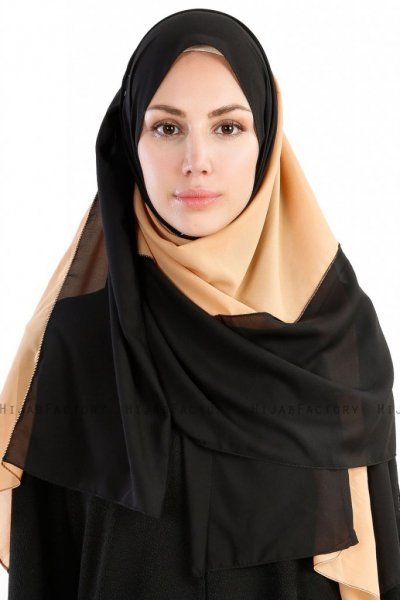 Yelda Svart & Senapsgul Chiffon Hijab Sjal Madame Polo 130035-1