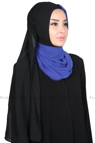 Ylva - Hijab Chiffon Pratique Bleu & Noir