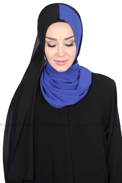 Ylva - Hijab Chiffon Pratique Bleu & Noir