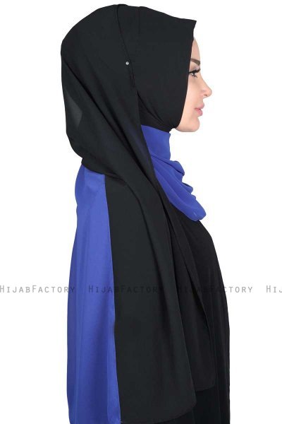 Ylva - Hijab Chiffon Pratique Bleu & Noir