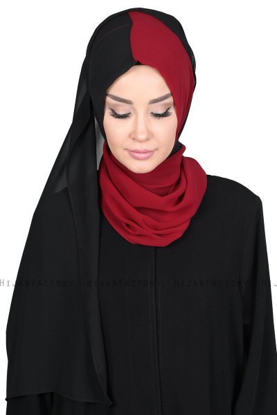 Ylva - Hijab Chiffon Pratique Bordeaux & Noir